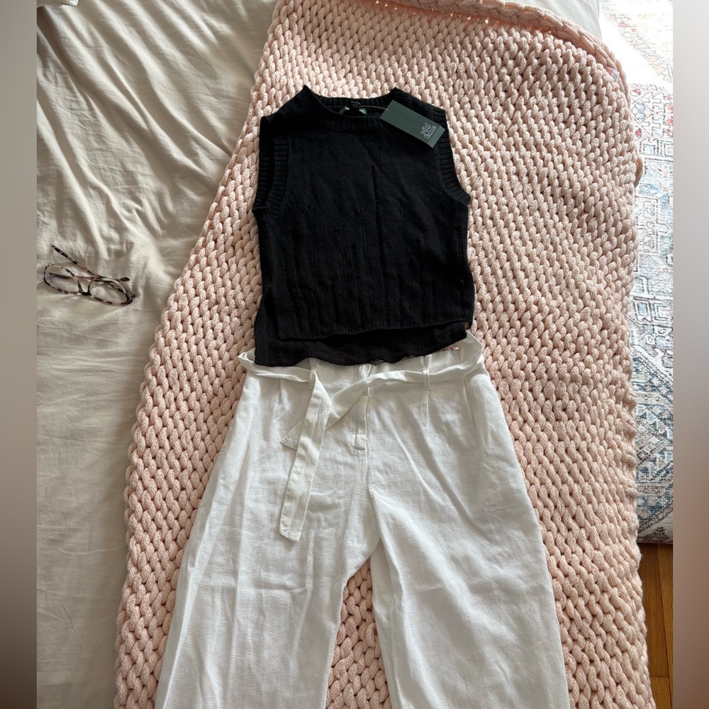 Chic Black SweaterTop/White Zara Wide Leg Pants.Sold separately or as an outfit